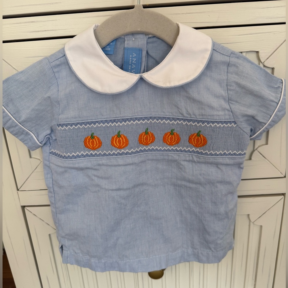 Anavini Pumpkin smocked bloomer set size 24 months